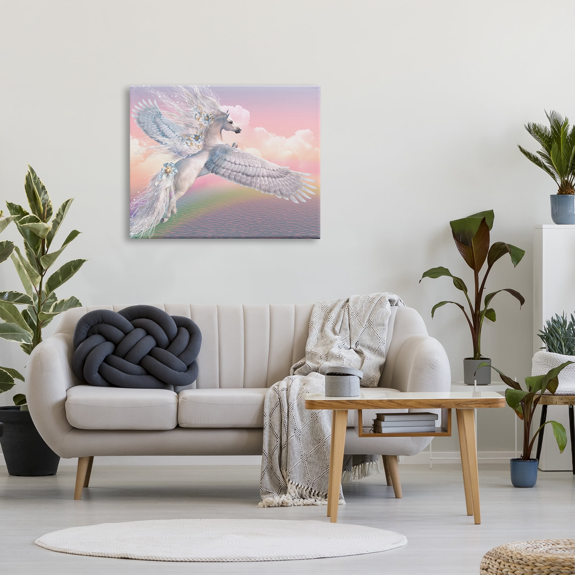 Stupell Industries Unicorn Over the Rainbow Fairy Tales & Fantasy Painting Gallery Wrapped Canvas Art Print Wall Art, 40 x 30