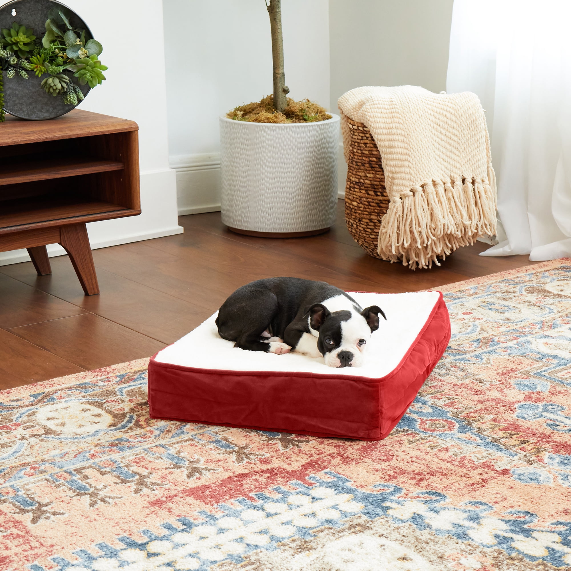 Happy Hounds Oscar Sherpa Orthopedic Dog Bed, Crimson, Extra Small (24 x 18 in.)