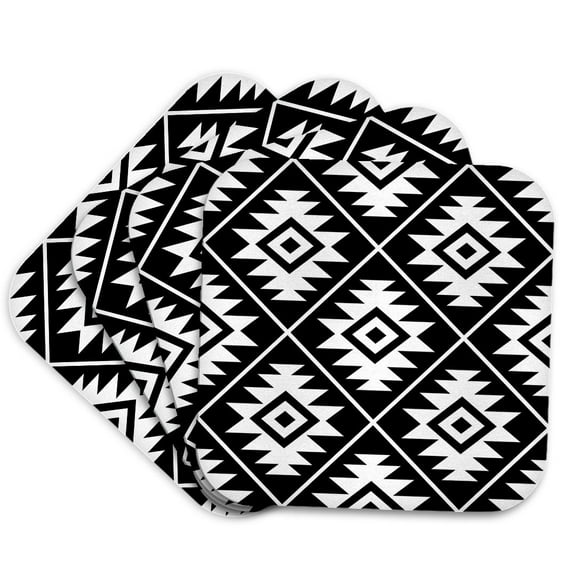 3drose, Aztec Symbol Pattern in White on Black., Set of 4 Coasters - Soft