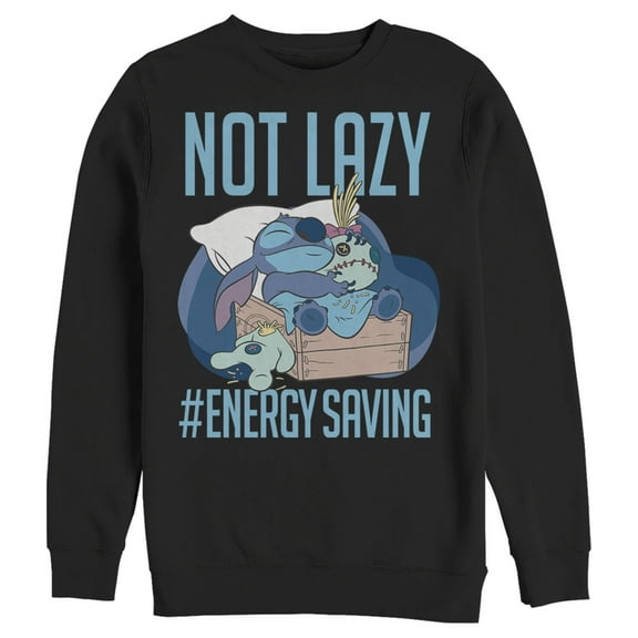 Men's Lilo & Stitch Not Lazy, Saving Energy  Sweatshirt Black X Large
