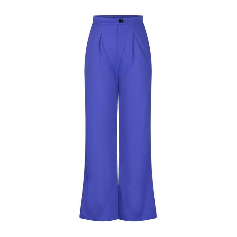 Reduce Price RYRJJ Women's Elegant Dress Pants Office Casual Wide Leg High  Waisted Button Down Straight Long Trousers Work Pants(Blue,M)
