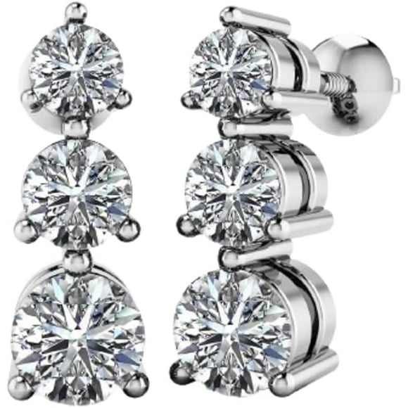 1.00 Carat Lab Grown Diamond (F-G, VVS) Triple Drop 14K White Gold Over Earrings