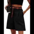 thumbnail image 2 of Pantalones Cortos de Verano para Mujer, con Cintura Elástica, Pierna y Hasta la Rodilla, con Bolsillos, Color Negro, Talla S, 2 of 9