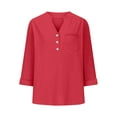thumbnail image 6 of Womens Blouses Tops Trendy Stylish 3/4 Sleeve Pocket Detail Womens Clothes,Red,2XL, 6 of 7