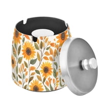Yayeee Ashtray with Lid for Cigarette Smokeless Stainless Steel Home Ash Holder, Watercolor Sunflowers