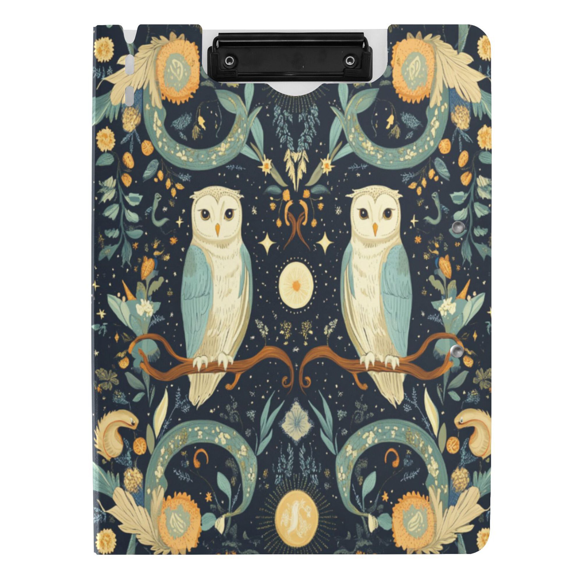 FORMRS A4 Clipboard Folder with Pen Holder Horizontal Foldable School Office Binder, Mystical Owls Pattern