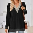 thumbnail image 5 of Annhoo Womens Fall Tops Casual Long Sleeve Lace Trim V Neck Dressy Shirts Trendy Color Block Side Slit Tunics, 5 of 6