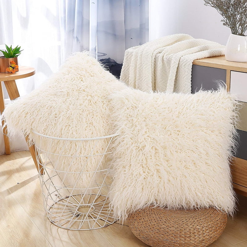 2 Packs Fluffy Plush Square Waist Throw Pillow Case Home Room Decor