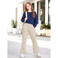 thumbnail image 3 of HILEELANG Girls Flare Pants with Pockets, Stretch Pull-On School Pants, Light Khaki, 3 of 12