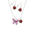 thumbnail image 2 of Delight Jewelry Silvertone Large Hot Pink & Purple Butterfly Red Lucky Ladybug Necklace and Dangle Earrings Set, 2 of 6