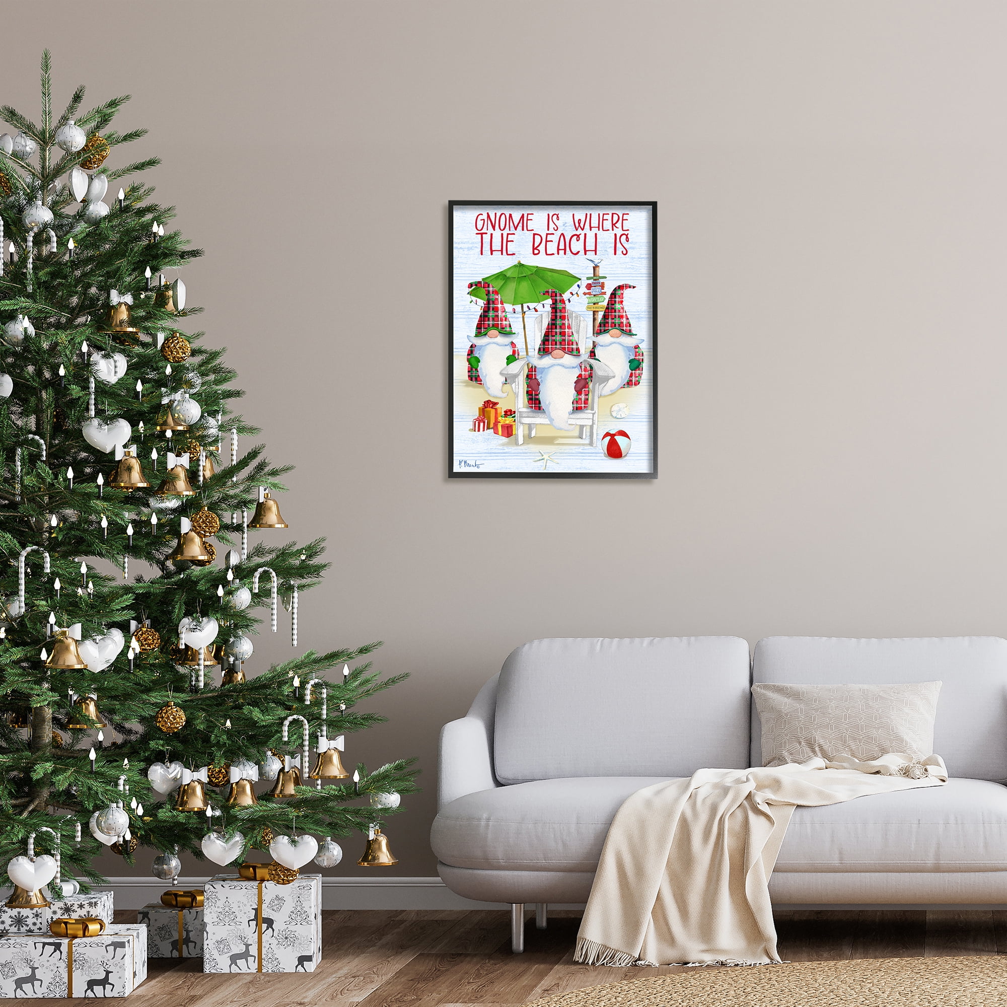 Stupell Industries Tropical Christmas Gnomes Holiday Painting Black Framed Art Print Wall Art, 24 x 30