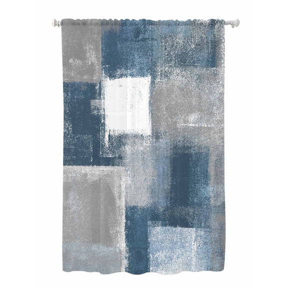 Sheer Curtains 63 Inch Length, Blue Grey Ombre Semi Sheer Curtains Light Filtering Window Treatment, Abstract Vintage Oil Painting Gradient Privacy Voile Drapes for Living Room Bedroom 52x63 Inch