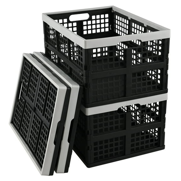 Xyskin 4-Pack 42 L Plastic Rectangular Collapsible Crates, Folding Crates Storage, Black