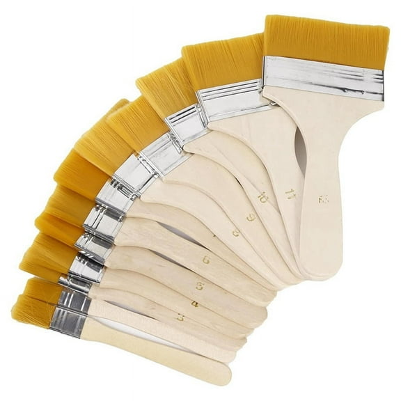 Set of 12 Art Paint Brushes,Various Sizes of Nylon Painting Brushes,with Wooden Handles,Artist Varnish Brush