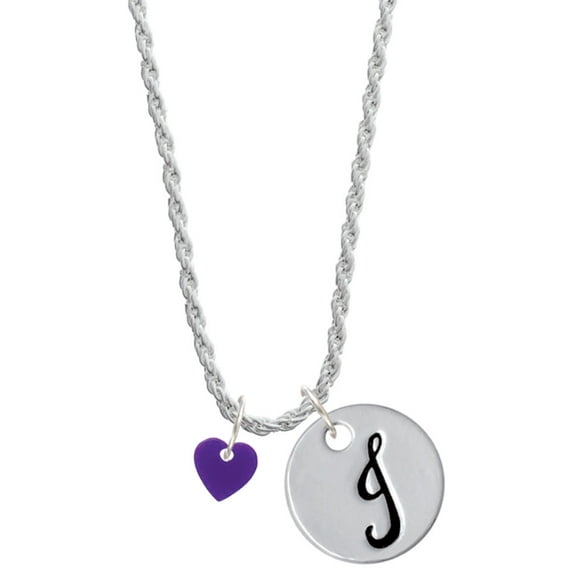 Delight Jewelry Acrylic 5/16" Purple Heart Silvertone Script Initial Disc - J - Charm Necklace, 20"+3"