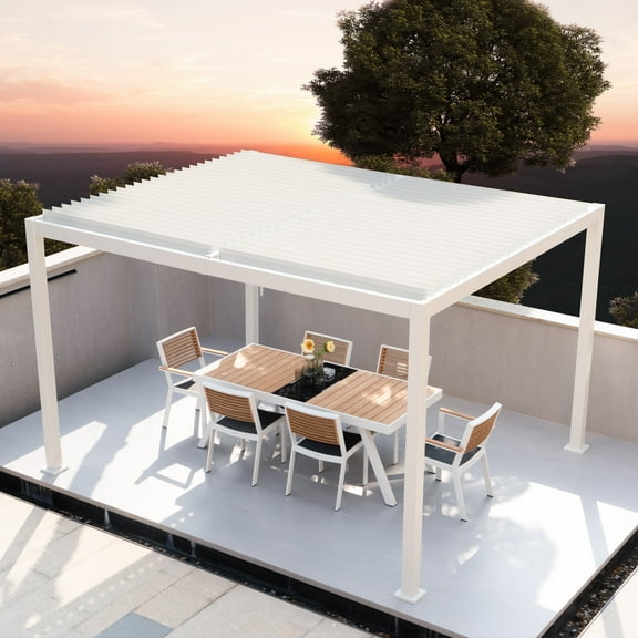Kozyard Elizabeth Outdoor Louvered Pergola Sun Shade Aluminum Pergola Rainproof Gazebo with Adjustable Roof for Outdoor Deck Patio Garden Yard (10' x 12')