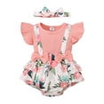 thumbnail image 1 of Gvmfive Newborn Infant Baby Girls Floral Romper Ruffle Short Sleeve Bodysuit Jumpsuit Outfits Clothes, 2PCS Set 3-6 Months, 1 of 6