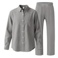 thumbnail image 2 of NAFUU Men's 2 Piece Outfit Mens Linen Sets Long Sleeve Button Down Shirt And Pants Set Solid Color Summer Thin Beach Outfits Beach Vacation Outfits, 2 of 4