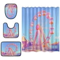 thumbnail image 2 of 4-Piece Bathroom Set with Waterproof Shower Curtain with Non-Slip Bath Mat, U-Shaped Mat & Toilet Lid Cover Cartoon Ferris Wheel, 2 of 8