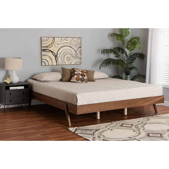 Baxton Studio Sarita Mid-Century Modern Ash Walnut Finished Wood Queen Size Bed Frame