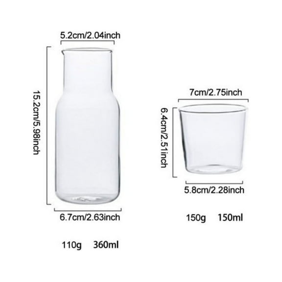Bedside Water Carafe Set with Tumbler Glass Set for Bedroom Nightstand, Night Water Carafe with Glass,Glass Mouthwash Bottle for Bathroom,Clear Glass Juice Water Pitcher/Carafes, Small