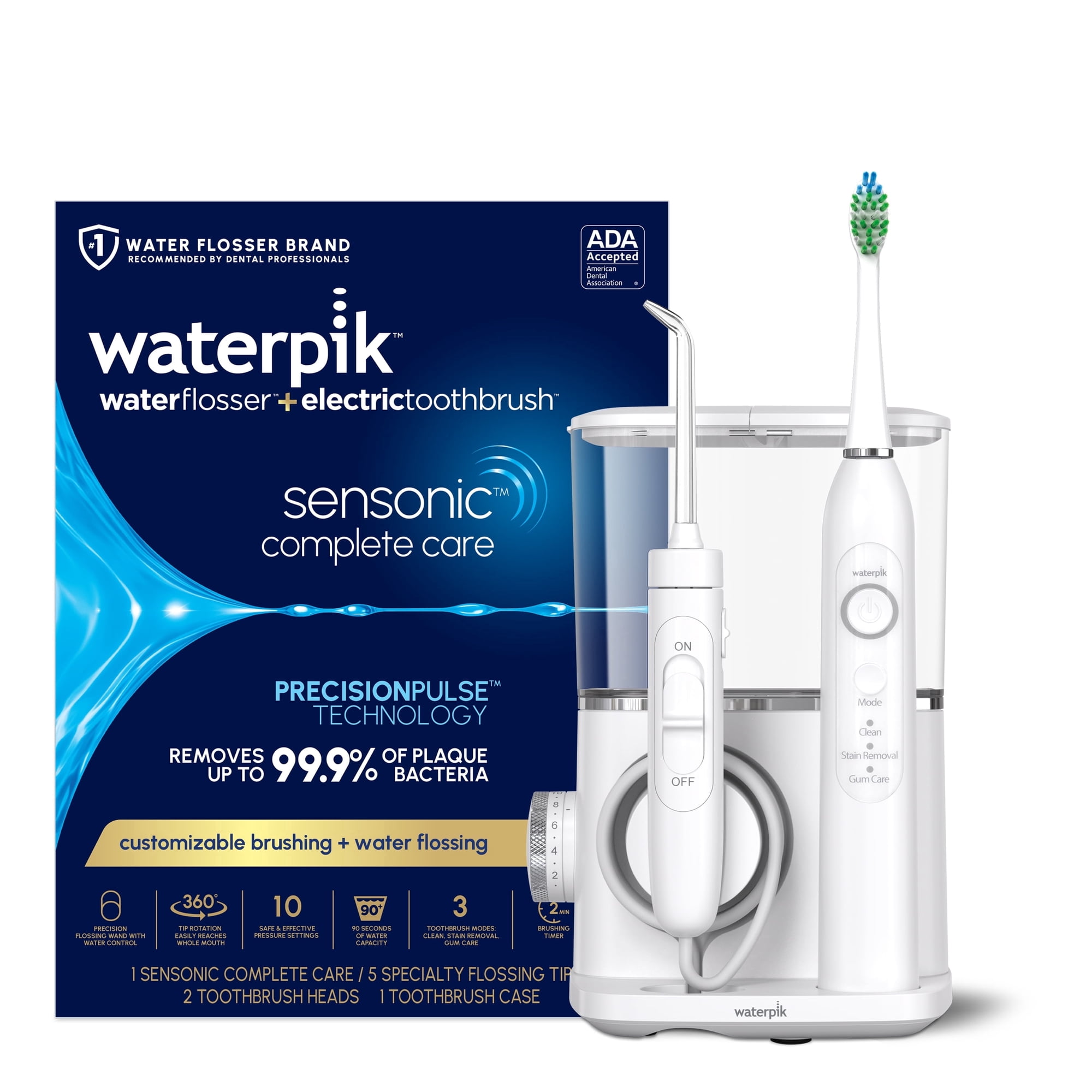 Waterpik Sensonic Complete Care, Water Flosser and Sonic Electric Toothbrush Combo, White