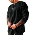 thumbnail image 2 of HAXMNOU Men Vintage Tunic Tops Shirt Viking Lace Up Jumper Long Sleeved Blouse Black L, 2 of 4