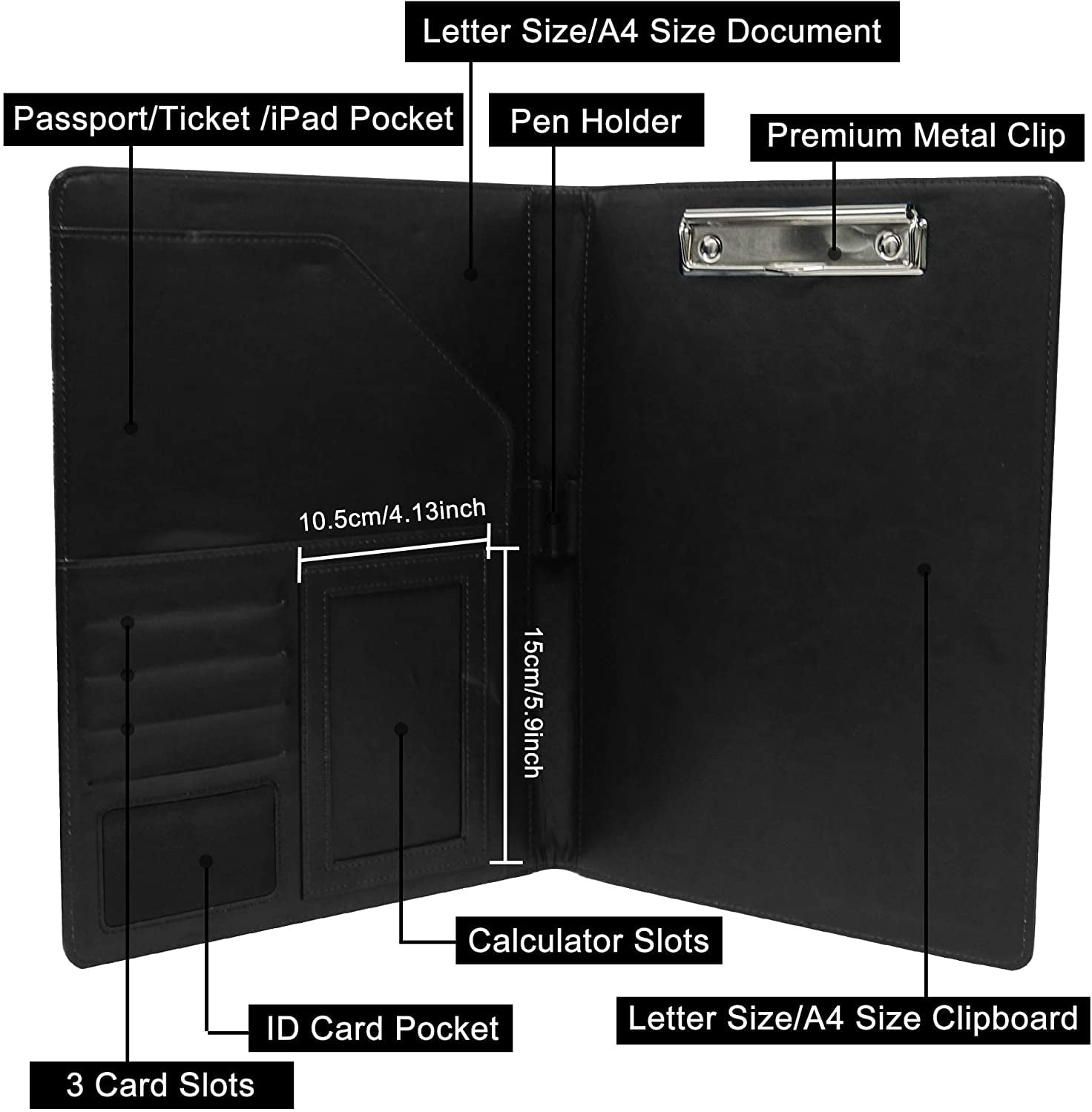 Details about   PU Leather Portfolio Interview Resume Legal Document Organizer with Clipboard 