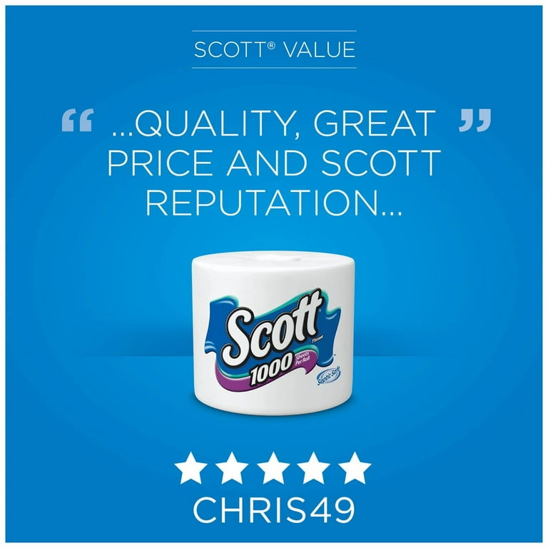 Scott 1100 Soft, Septic Safe, Unscented Bathroom Tissue, 1-Ply, 36
