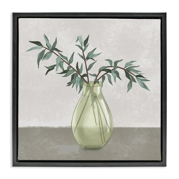 Stupell Industries Vase And Plant Neutral Grey Design Botanical & Floral Painting Black Floater Framed Canvas Art Print Wall Art, 18 x 18