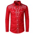thumbnail image 5 of WTOBBY Men's Embroidered Long Sleeve Shirt Casual Turn-Down Collar Button Front Quality Cotton Blend Business Casual Office Wear Slim Fit Dress Top,Red M, 5 of 5