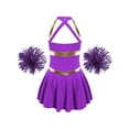 thumbnail image 4 of iiniim Girls Cheerleading Dance Dress with Pom Poms Schoolgirls Cheer Leader Uniform Outfit Party Size 6-16 Purple 8, 4 of 7