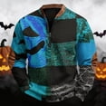 thumbnail image 2 of GrmtClth Halloween Spooky Graphic Long Sleeve Golf Shirts For Men Color Block Patchwork Stand Collar Snap Button Pumpkin Skeleton Witch Ghost Soft Ribbed Holiday Party Pullover Tops Black L, 2 of 6