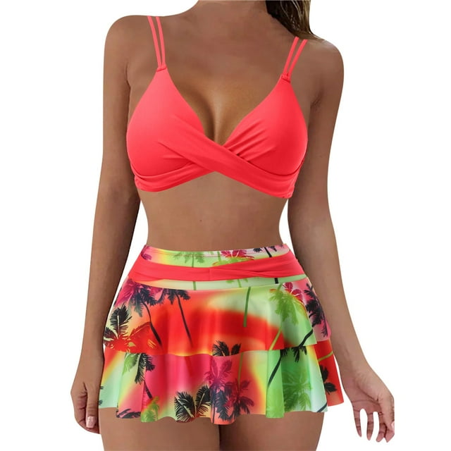 WEAIXIMIUNG Maillots de Bain Grande Taille pour Femmes Tankini Femme Grande Fente Maillot de Bain Robe Style Culottes à Volants Imprimé Bikini Maillot de Bain Femme P