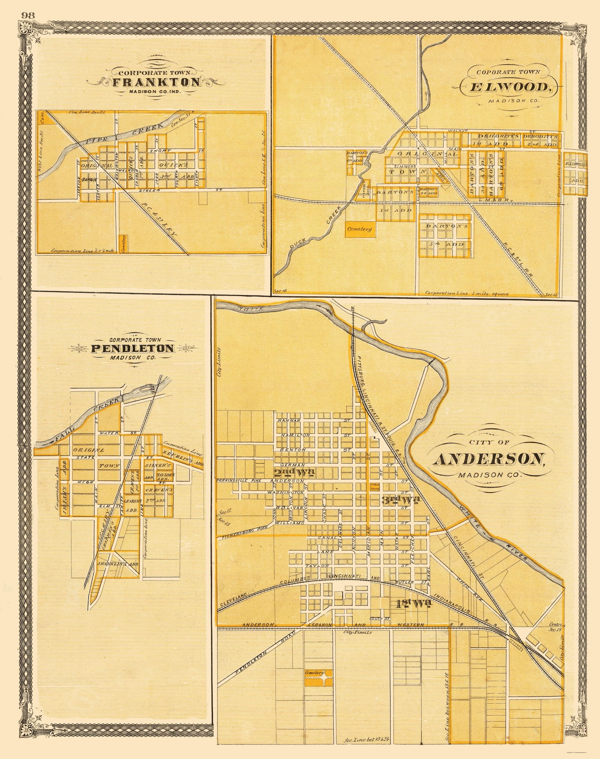 Frankton Elwood Pendleton Anderson Indiana - Baskin 1876 - 23.00 x 29. ...