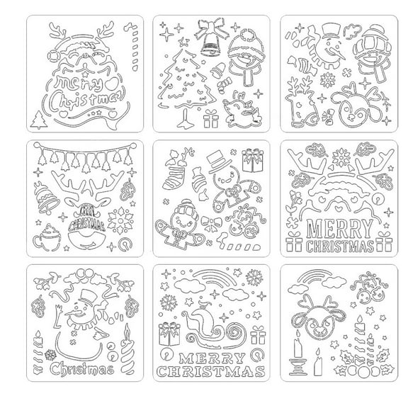 Zeiwohndc 9 Pcs Xmas Drawing Templates Painting Stencils for Card Making Notebook Diary