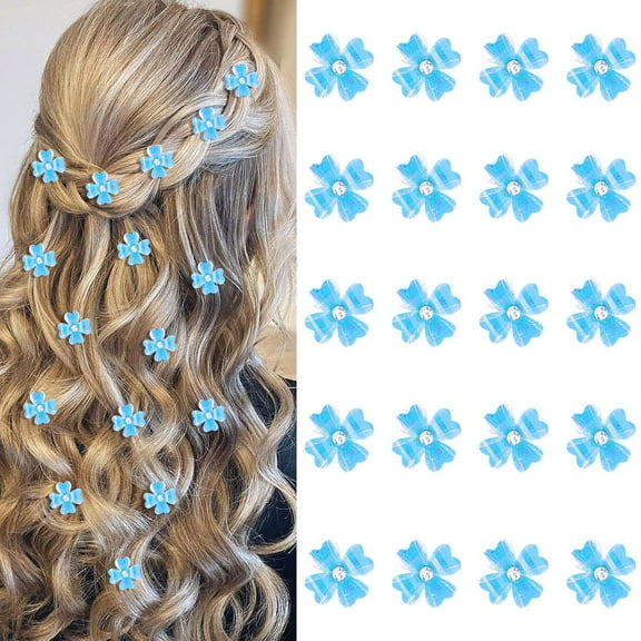 20Pcs Mini Blue Flower Hair Clips with Rhinestone Cute Hair Pins Decorative Hair Clips Wedding Hair Barrettes Bridal Hair Accessories for Girls Women
