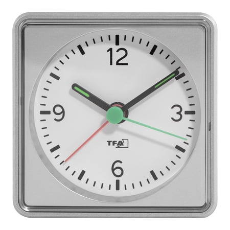 TFA Dostmann Analogue Alarm Push, 60.1013.54, Bedside Non Ticking, Travel Clock, Battery Operat