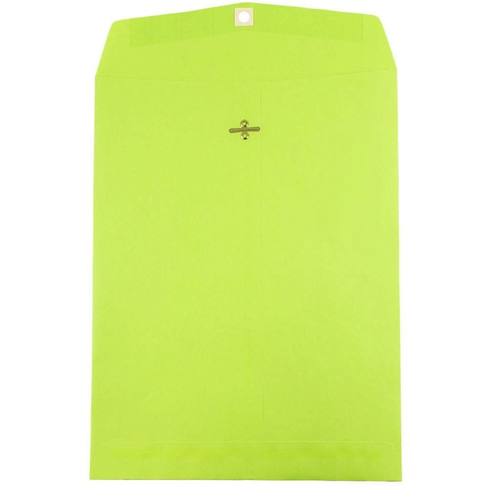 JAM 10 x 13 Clasp Envelopes, Ultra Lime Green, 10/Pack
