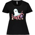 thumbnail image 3 of Inktastic Cute Ghost Octopus Trick or Treating with Bat Women's Plus Size T-Shirt, 3 of 5