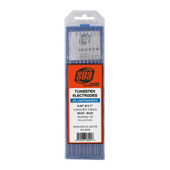 SÜA - 2% Lanthanated Tungsten Electrode - TIG - 0.04" x 7" - Blue - (10 PACK)