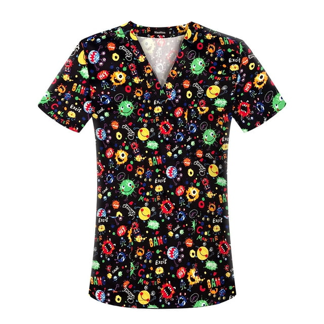 Ropa de lavado con estampado de dibujos animados, ropa de mano con cepillo, ropa de enfermera, camiseta de manga corta con cuello en V para mujer, ropa quirúrgica, ropa de trabajo para hombres