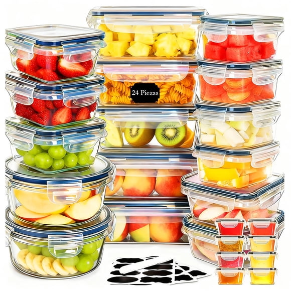Set de 24Contenedores Herméticos para Alimentos A prueba de derrames. Ideal para Meal Prep y Almuerzo, Ahorra Espacio en Refrigerador y Cocina. Apto Microondas y Lavavajillas (24)