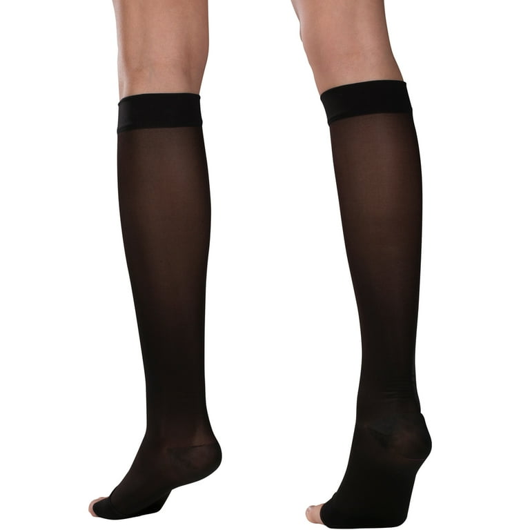 Truform Women's Knee High, Open Toe, Sheer Stockings,15-20 mmHg