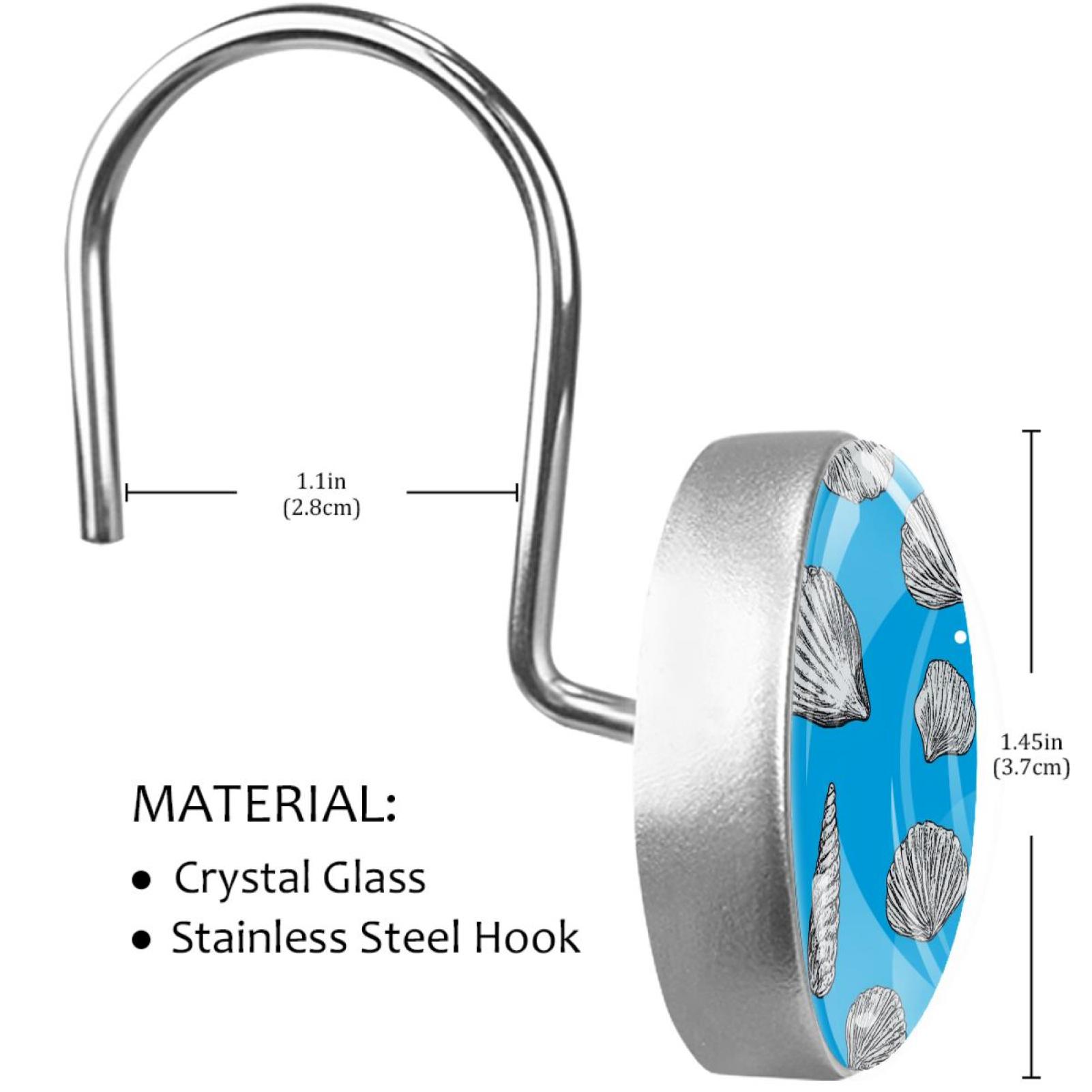 Shell Shower Curtain Hooks Round Crystal Glass, Set of 12 Shower Curtain Rings - Shower Hooks for Curtain Shower Rings