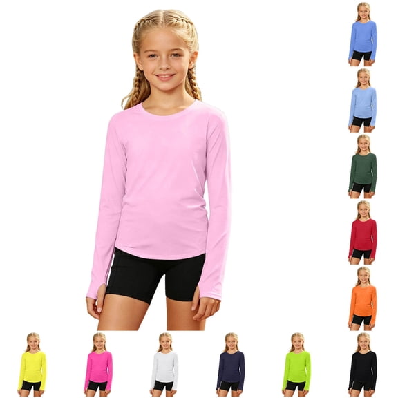 RMGVDSD Girls Athletic Shirts Long Sleeve T-Shirts Crew Neck Basic Tee Tops Kids Lightweight Solid Color Sports Tshirts 4-5 Years