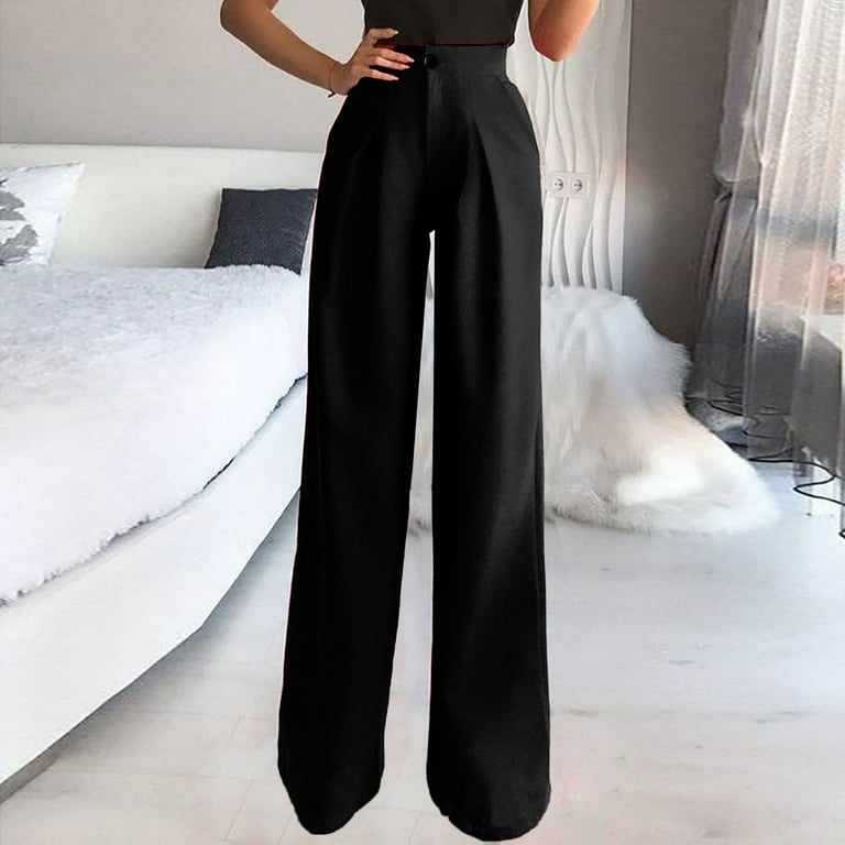 HSMQHJWE Low Waisted Pants Petite Dress Pants For Women Business Casual  Womens Solid Casual High Waisted Wide Leg Palazzo Pants Trousers Soft Women  