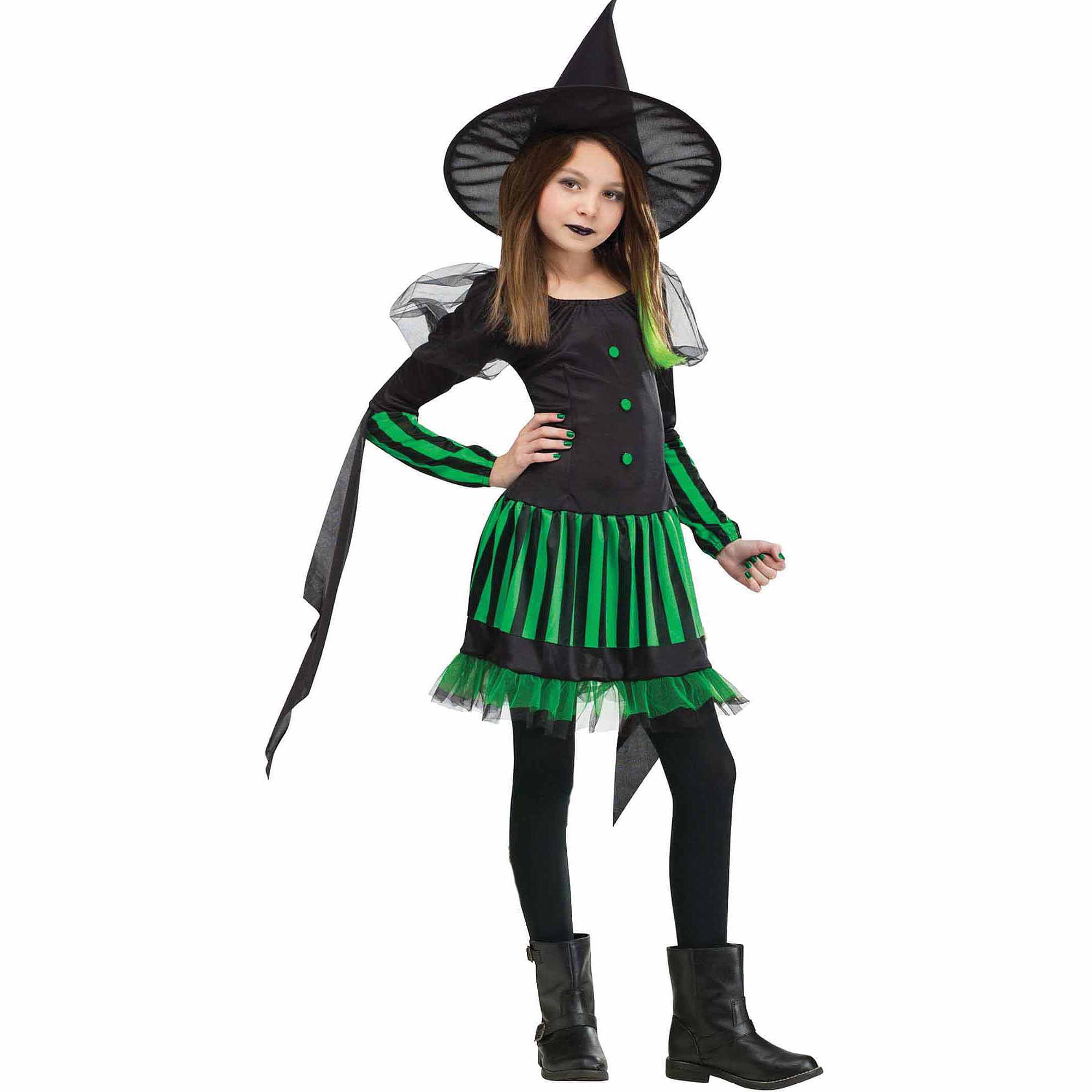 Ombre Wicked Witch Tights Girls Halloween Fancy Dress Childrens Kids Costume 