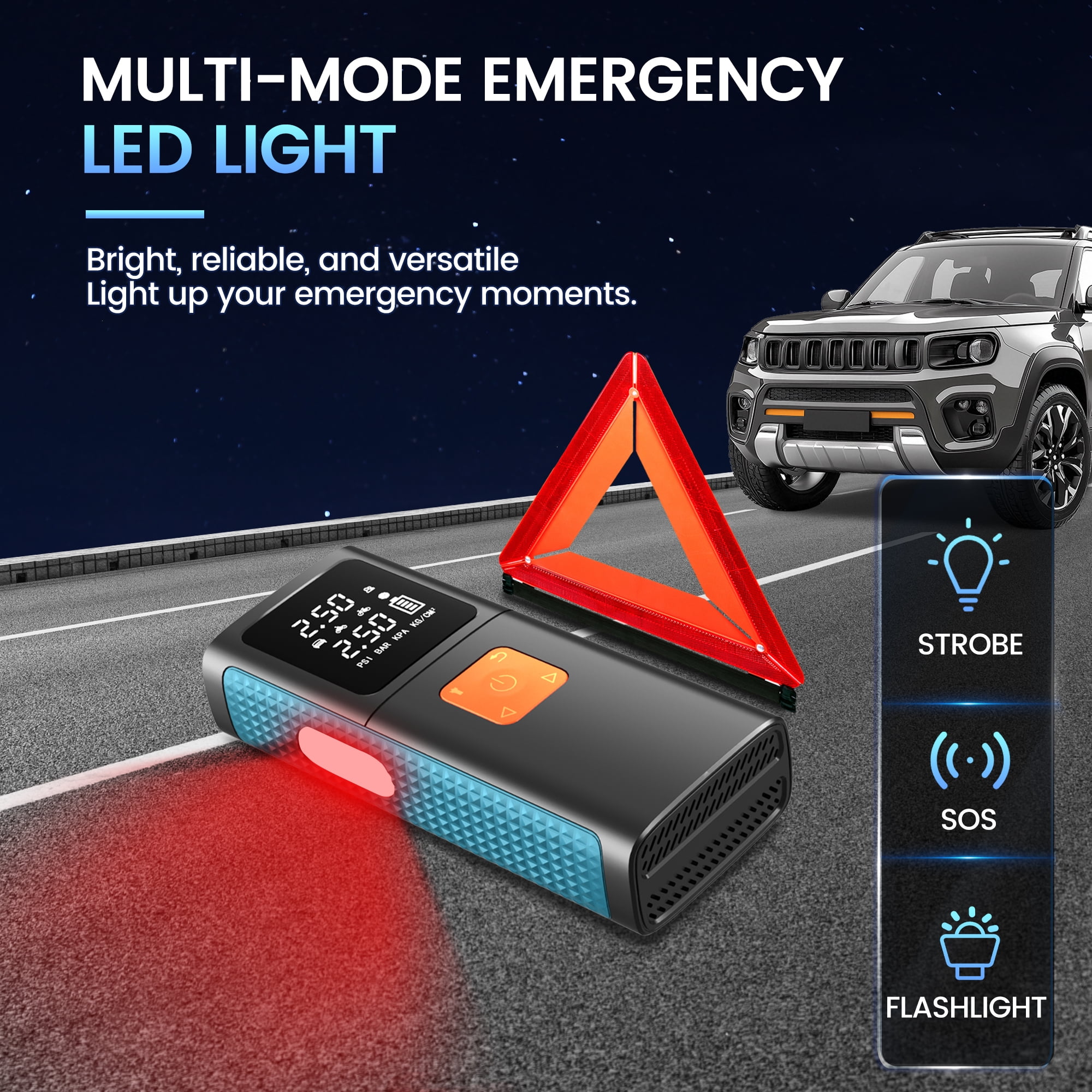 FLORAY 2-in-1 3000A Car Jump Starter with 150 PSI Air Compressor, 12V Jump Box for All Gas/8.0L Diesel Engines, Portable Power Bank, LCD Display and Emergency Light