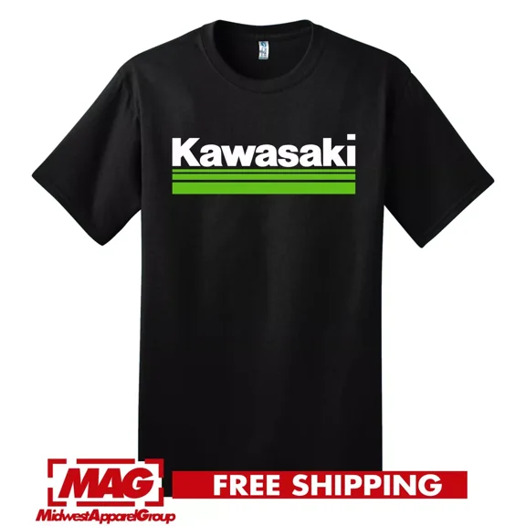 KAWASAKI LOGO BLACK T-SHIRT GREEN Racing Sweatshirt Ninja Motorcycle Motor Bike